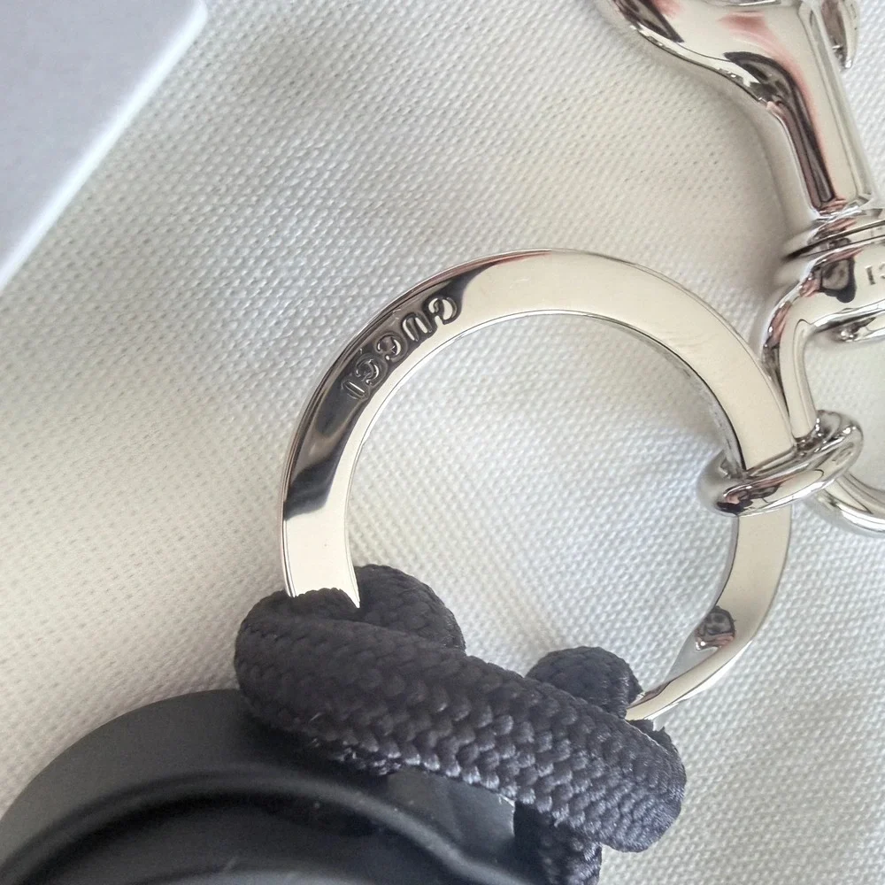 Gucci Black Interlocking G‎ Knotted Cord Keychain Swivel Hook 834480